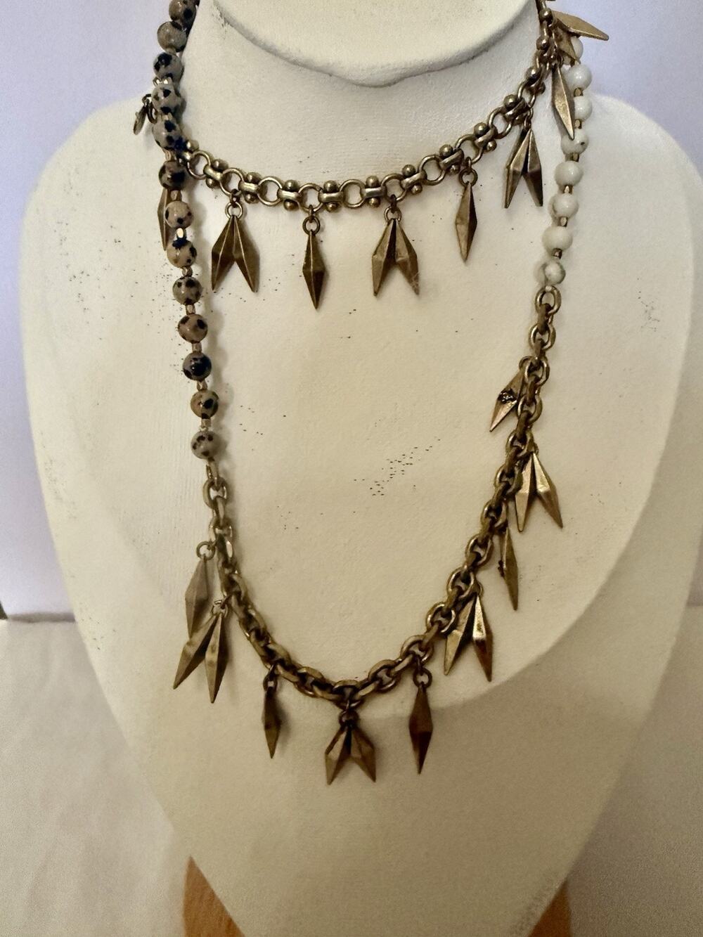 CHLOE ISABEL gold toned chain necklace With Cream & Black stones statement